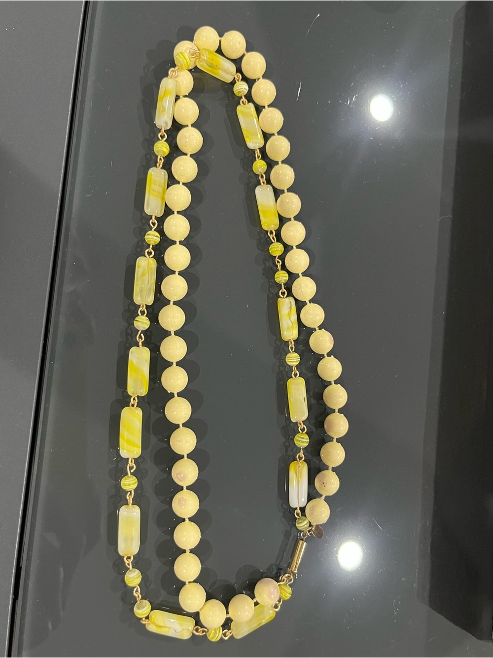 Vintage Joan Rivers Yellow Beaded Necklace with Rectangular Accents